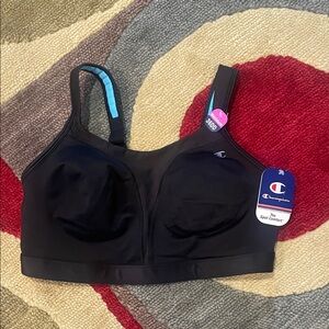 NWT Champion Women's Black Sports Bra with Blue Accent, Sz 36DD